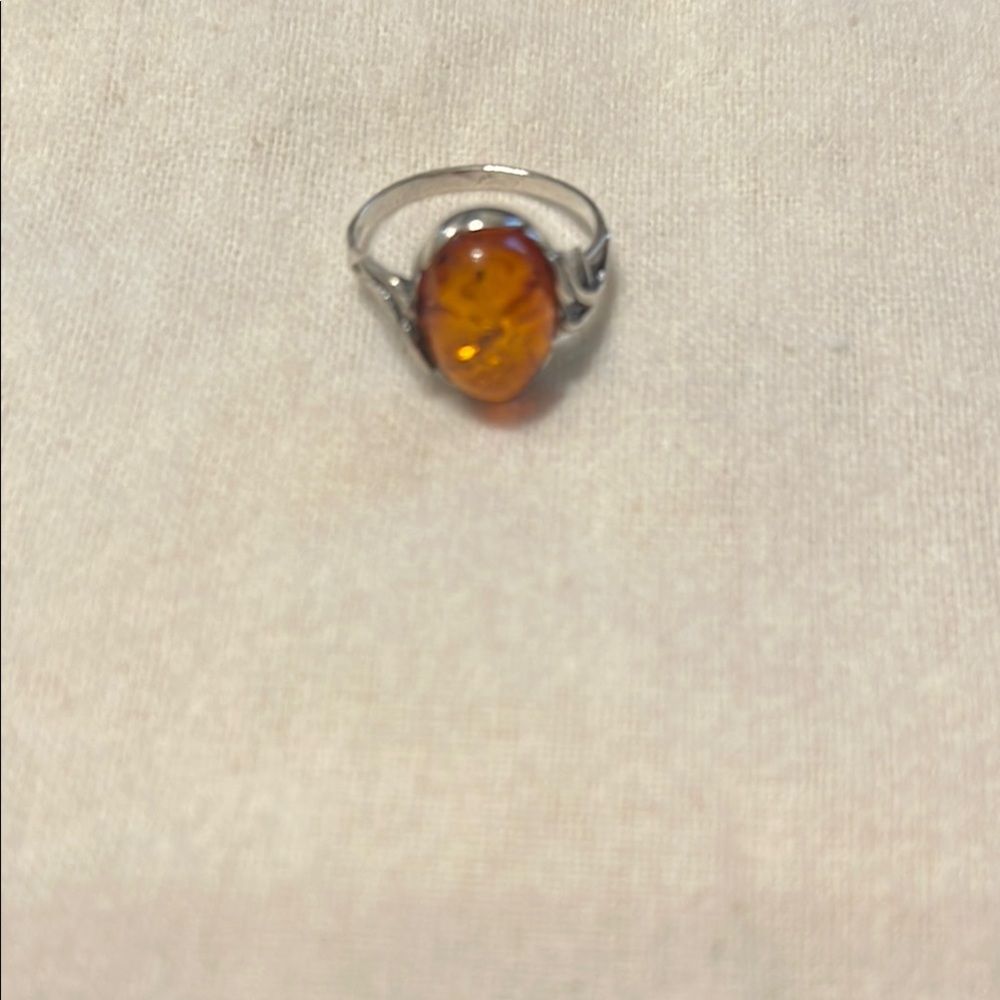 Elegant Sterling Silver and Amber Vintage Ring